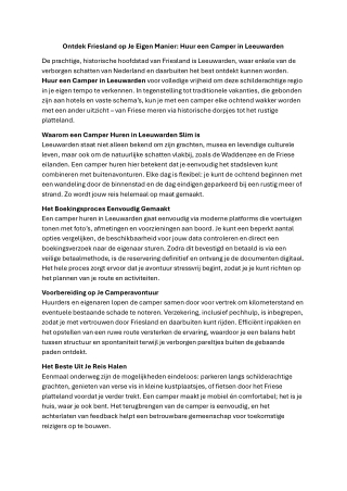 Ontdek Friesland op Je Eigen Manier: Huur een Camper in Leeuwarden