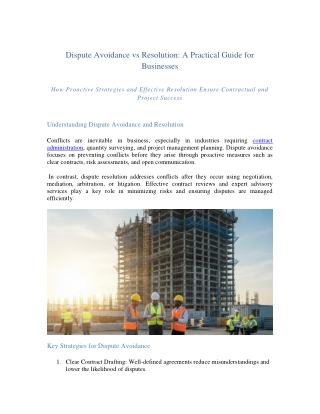 Understanding Dispute Avoidance and Resolution: PDF Guide