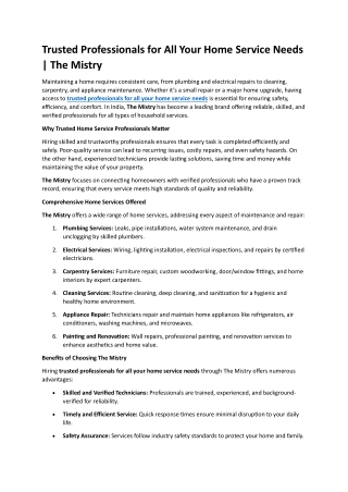 Trusted Professionals for All Your Home Service Needs