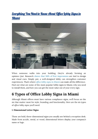 Everything You Need to Know About Office Lobby Signs in Miami