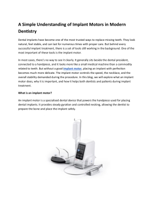 A Simple Understanding of Implant Motors in Modern Dentistry
