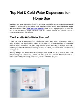 Top Hot & Cold Water Dispensers for Home Use
