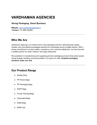 VARDHAMAN AGENCIES Strong Packaging. Smart Business.