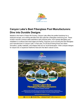 Canyon Lake's Best Fiberglass Pool Manufacturers- Dive into Durable Designs