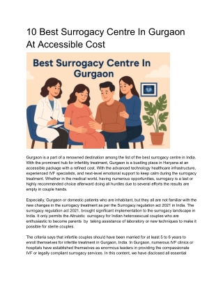 10 Best Surrogacy Centre In Gurgaon At Accessible Cost