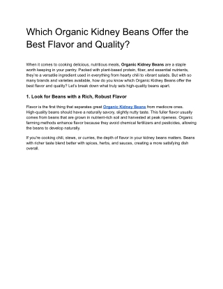 Which Organic Kidney Beans Offer the Best Flavor and Quality