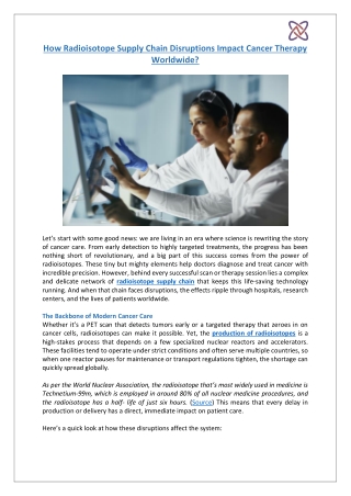 How Radioisotope Supply Chain Disruptions Impact Cancer Therapy Worldwide?