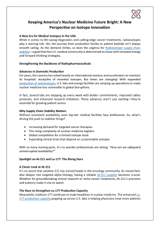 Keeping America’s Nuclear Medicine Future Bright - A New Perspective on Isotope Innovation