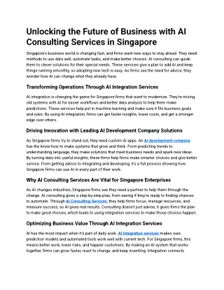 Unlocking the Future of Business with AI Consulting Services in Singapore