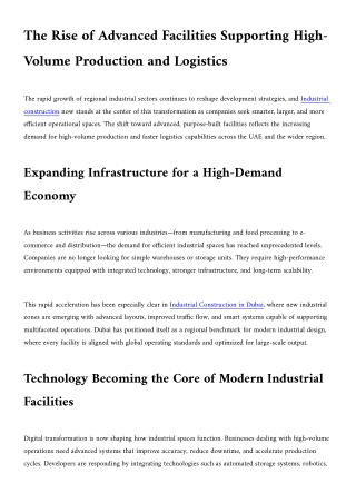 The Rise of Advanced Facilities SupporTting High-Volume Production and Logistics