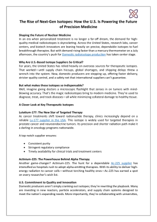 The Rise of Next-Gen Isotopes - How the U.S. Is Powering the Future of Precision Medicine