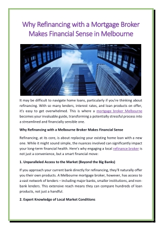 Why Refinancing with a Mortgage Broker Makes Financial Sense in Melbourne