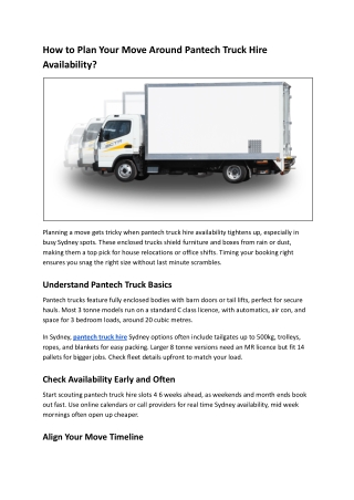 How to Plan Your Move Around Pantech Truck Hire Availability?