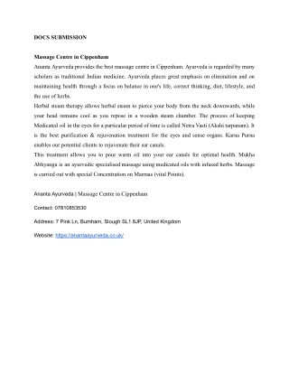 Massage Centre in CippenhamANANTA AYURVEDA