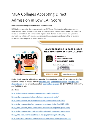 MBA Colleges Accepting Direct Admission in Low CAT Score 89