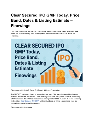 Clear Secured IPO GMP Today, Price Band, Dates Listing Estimate – Finowings