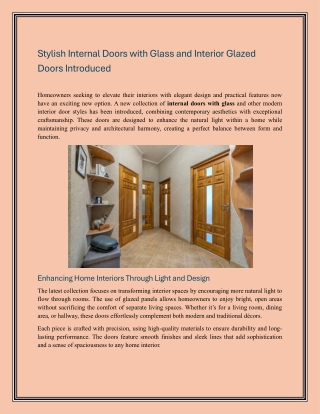 Stylish Internal Doors with Glass and Interior Glazed Doors Introduced
