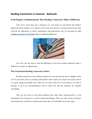BLG Roofing Contractors in Chennai