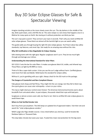 Buy 3D Solar Eclipse Glasses for Safe