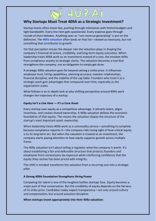 Why Startups Must Treat 409A as a Strategic Investment?