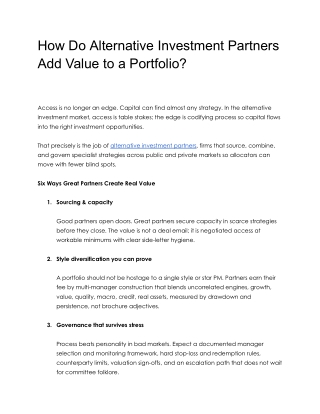 How Do Alternative Investment Partners Add Value to a Portfolio