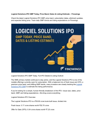 Logiciel Solutions IPO GMP Today, Price Band, Dates