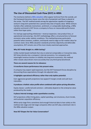 The Use of Discounted Cash Flow (DCF) in 409A