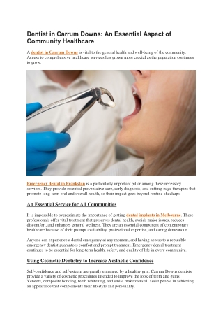 Dentist in Carrum Downs - An Essential Aspect of Community Healthcare