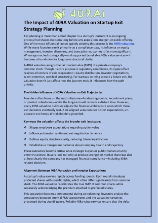 The Impact of 409A Valuation on Startup Exit Strategy Planning