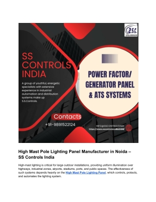 High Mast Pole Lighting Panel Manufacturer in Noida | SS Controls India