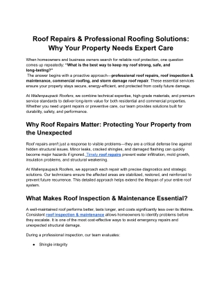 Roof Repairs & Professional Roofing Solutions_ Why Your Property Needs Expert Care