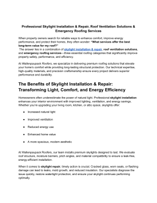 Professional Skylight Installation & Repair, Roof Ventilation Solutions & Emergency Roofing Services