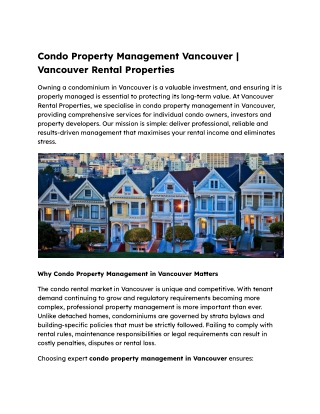 condo property management in Vancouver
