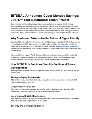 BITDEAL Announces Cyber Monday Savings_ 30% Off Your Soulbound Token Project