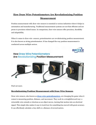 How Draw Wire Potentiometers Are Revolutionizing Position Measurement