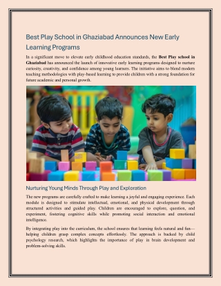 Best Play School in Ghaziabad Announces New Early Learning Programs
