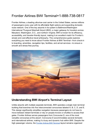 Frontier Airlines BWI Terminal 1-888-738-0817