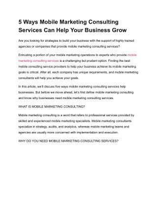 5 Ways Mobile Marketing Consulting Services Can Help Your Business Grow.