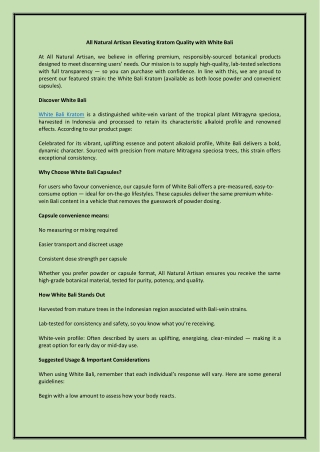 All Natural Artisan Elevating Kratom Quality with White Bali