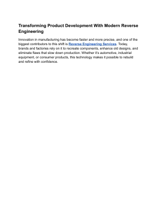 Transforming Product Development With Modern Reverse Engineering