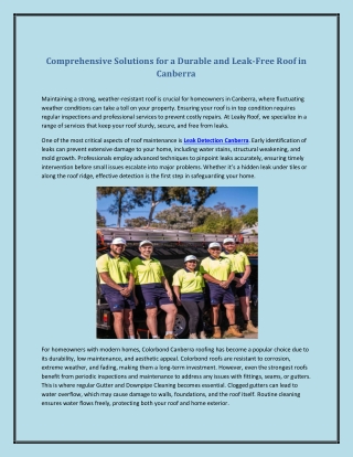 Comprehensive Solutions for a Durable and Leak-Free Roof in  Canberra