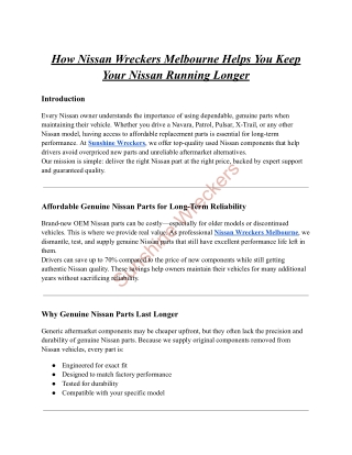 Nissan Wreckers Melbourne Helps You Keep Your Nissan Running Longer