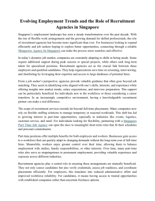 Evolving Employment Trends and the Role of Recruitment Agencies in Singapore