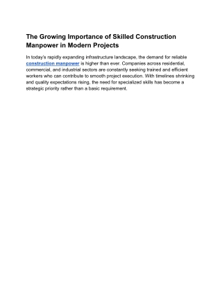 The Growing Importance of Skilled Construction Manpower in Modern Projects