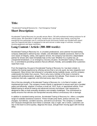 Accelerated Towing & Recovery Inc