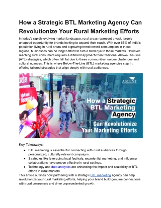 How a Strategic BTL Marketing Agency Can Revolutionize Your Rural Marketing Efforts.