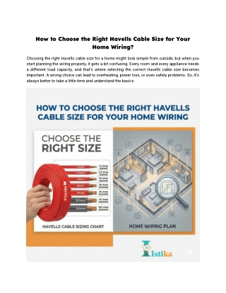 How to Choose the Right Havells Cable Size for Your Home Wiring