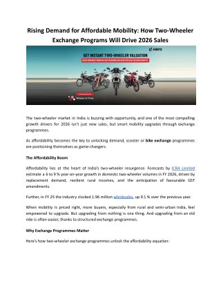 Rising Demand for Affordable Mobility: How Two-Wheeler Exchange Programs Will Dr