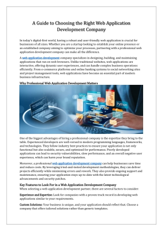 A Guide to Web Application Development