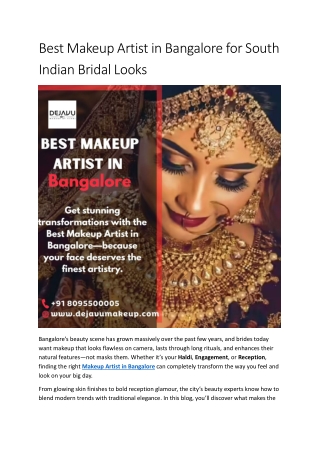Best Makeup Artist in Bangalore for South Indian Bridal Looks